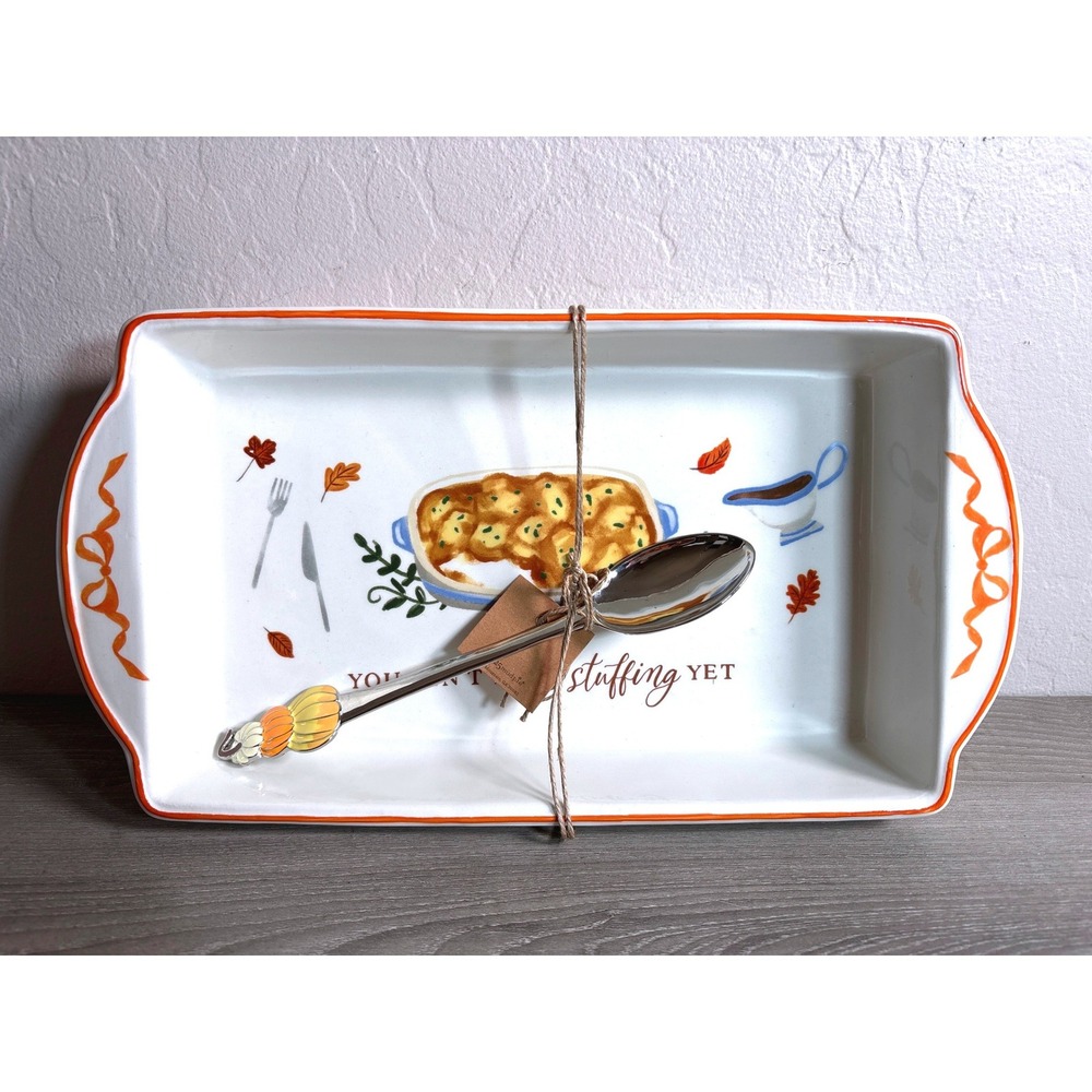 Mud Pie You Ain't Seen Stuffing Yet Casserole and Pumpkin Spoon Set Baking Dish